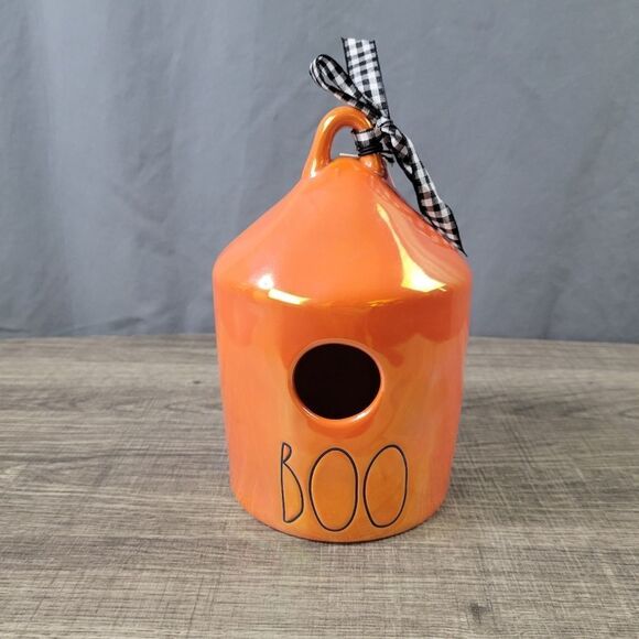 Rae Dunn Artisan Collection Iridescent Orange Ceramic‎ Boo Birdhouse - Picture 1 of 7